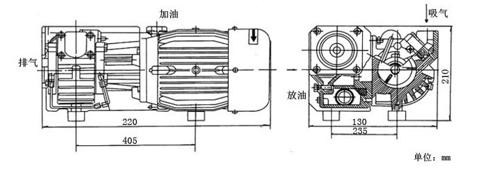 XD型旋片式真空泵的安裝尺寸圖